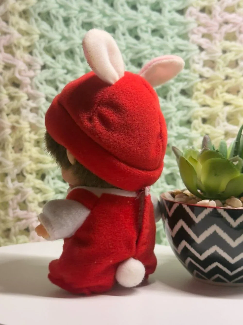 Sekiguchi Bebichhichi Monchhichi Baby Bunny Rabbit Pacifier Red Costume Doll 5